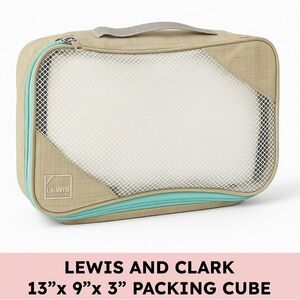 Lewis N. Clark Mesh Packing Cube Travel Organizer Beige/Aqua Medium 13”× 9”x 3”